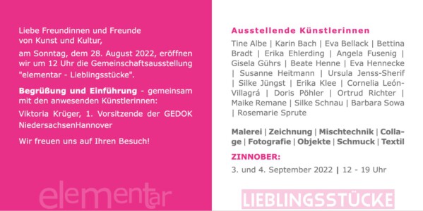 GEDOK Gemeinschaftsausstellung "elementar – Lieblingsstücke"